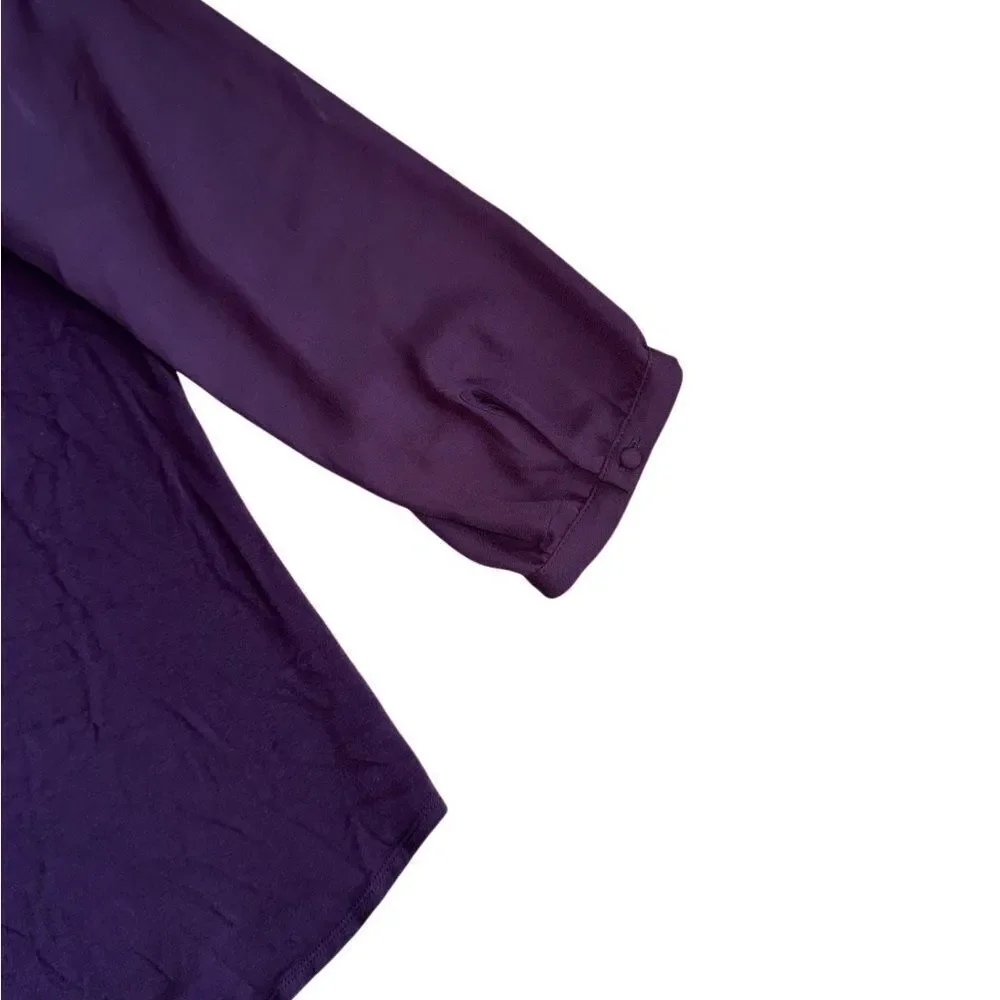 Fortune & Ivy Devora Scallop Detail Mixed Material Blouse Purple Size Large - Picture 6 of 9